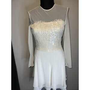 Kay Unger Evening Ivory Dress Sequins, Sheer Layers Size 8